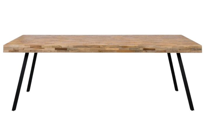 Mesa de comedor en madera de teca natural y patas metálicas en negro 160 cm