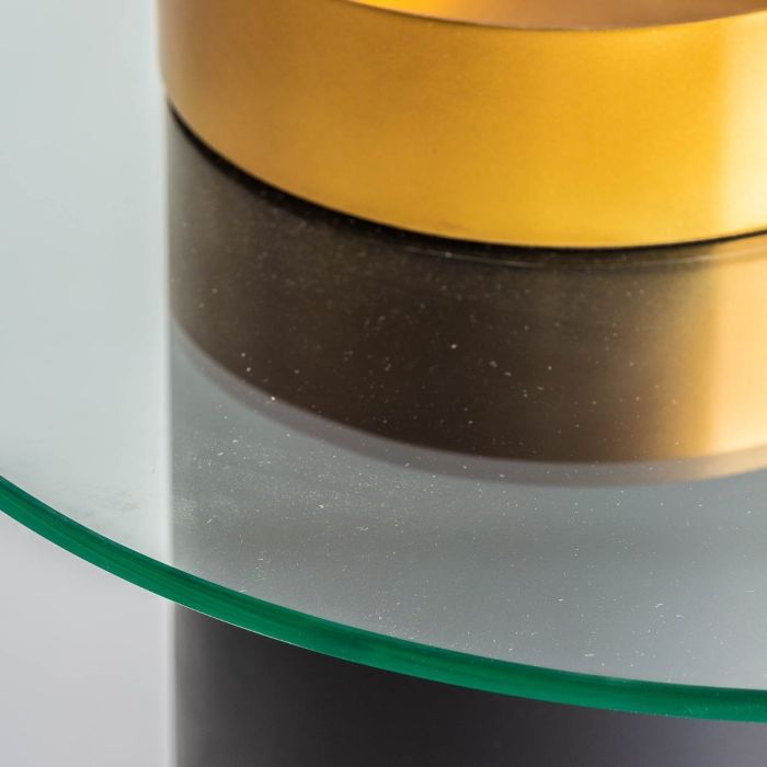 Mesa Centro Art Decó Hierro Negro Y Oro Con Cristal