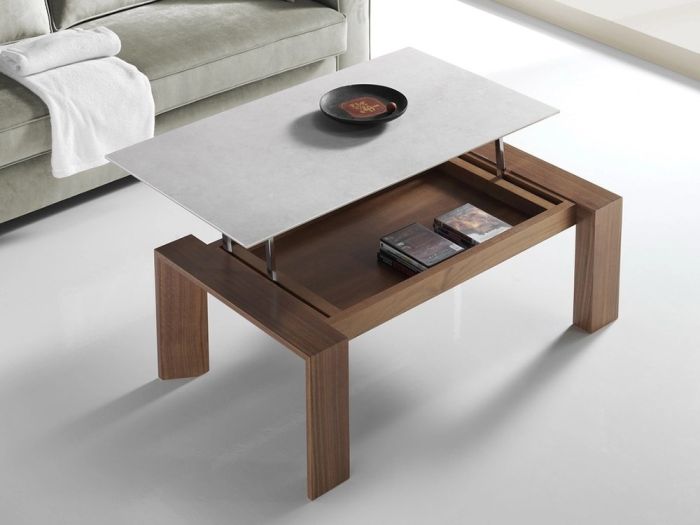 Mesa de Centro Elevable Porcelánico Madera, 115 Cm