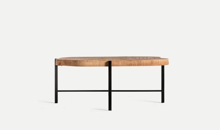 Mesa Centro Gien Madera Tallada Natural Hierro Negro, 83 Cm