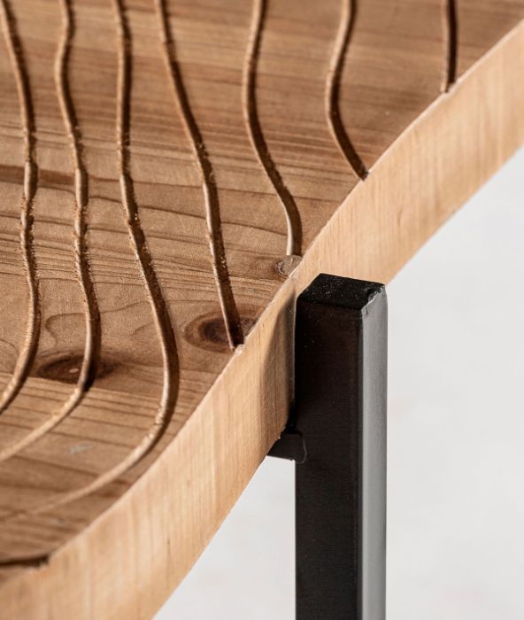 Mesa Centro Gien Madera Tallada Natural Hierro Negro, 83 Cm