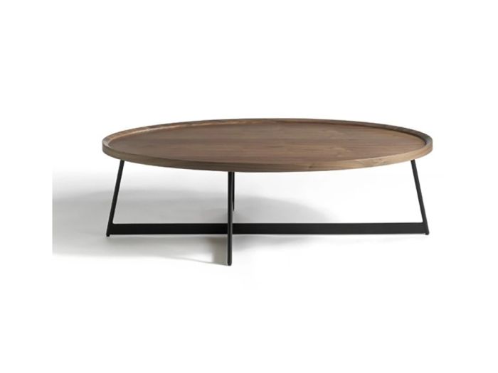 Mesa de Centro Ovalada Madera Chapada Color Nogal Acero, 118 Cm