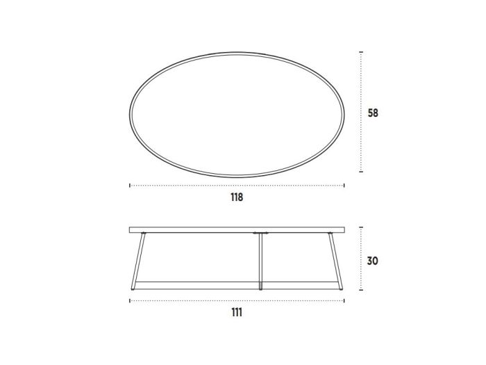 Mesa de Centro Ovalada Madera Chapada Color Nogal Acero, 118 Cm