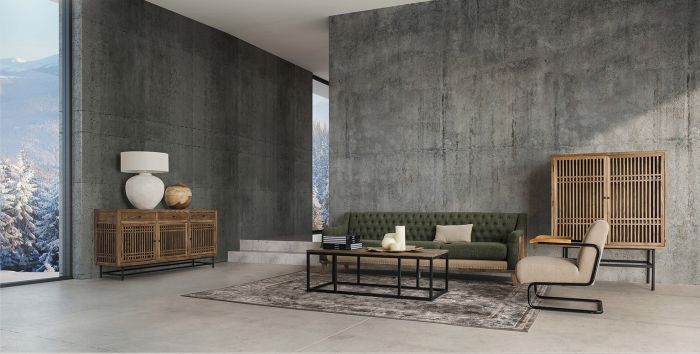 Mesa Centro Industrial Hierro Madera Natural 140 Cm
