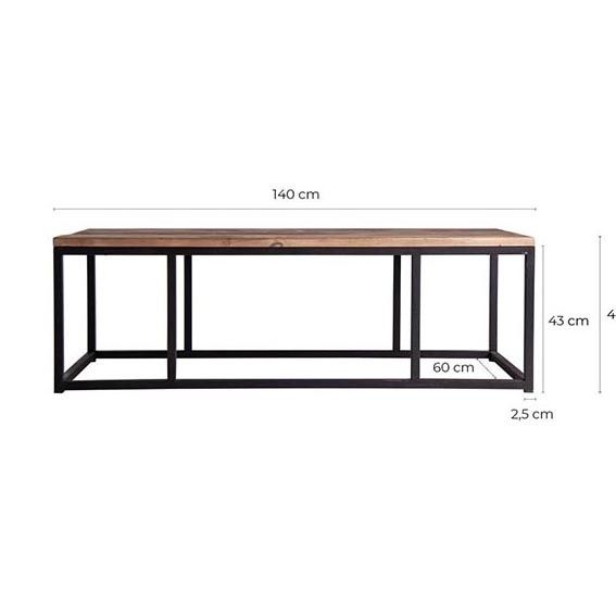 Mesa Centro Industrial Hierro Madera Natural 140 Cm