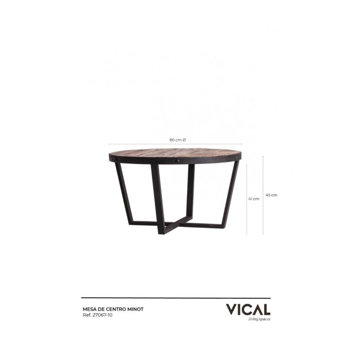 Mesa De Centro Industrial Redonda Natural/Negro 80cm