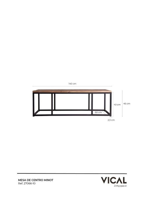 Mesa Centro Industrial Hierro Madera Natural 140 Cm