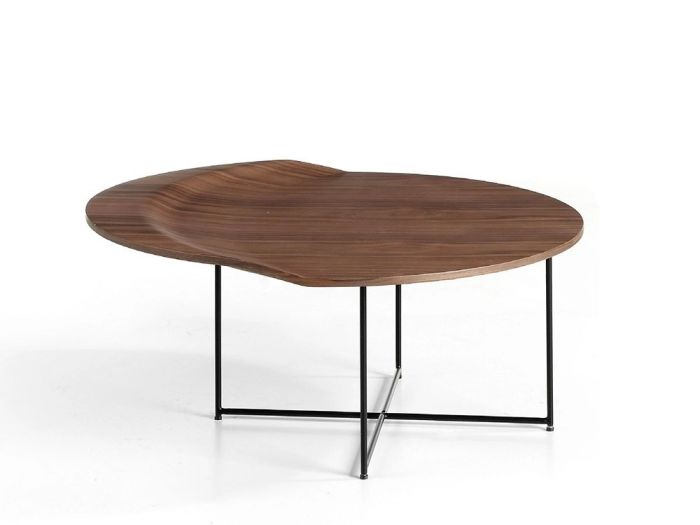 Mesa Auxiliar Madera Chapada Color Nogal Acero Negro, Ø80 Cm