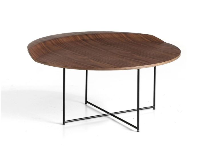 Mesa Auxiliar Floyd Chapa Natural Madera Acabado Nogal Acero Negro, Ø60 Cm