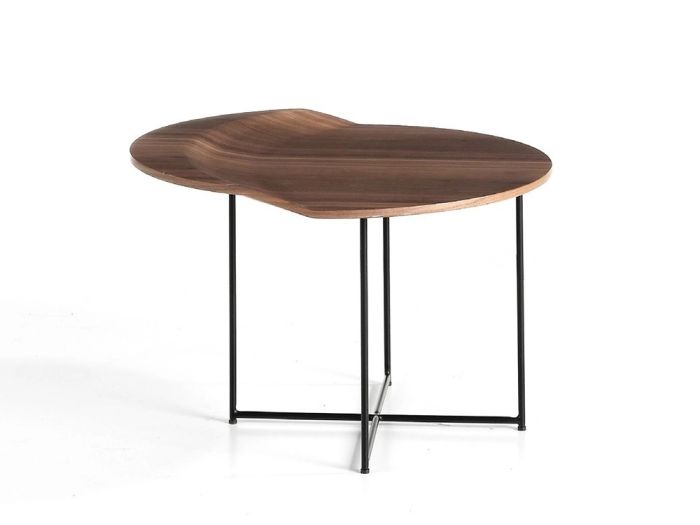 Mesa Auxiliar Floyd Chapa Natural Madera Acabado Nogal Acero Negro, Ø60 Cm