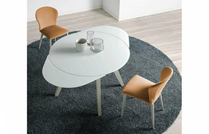 Mesa de Comedor Extensible Cristal Porcelánico Madera Fresno Lacado Blanco, 120 Cm