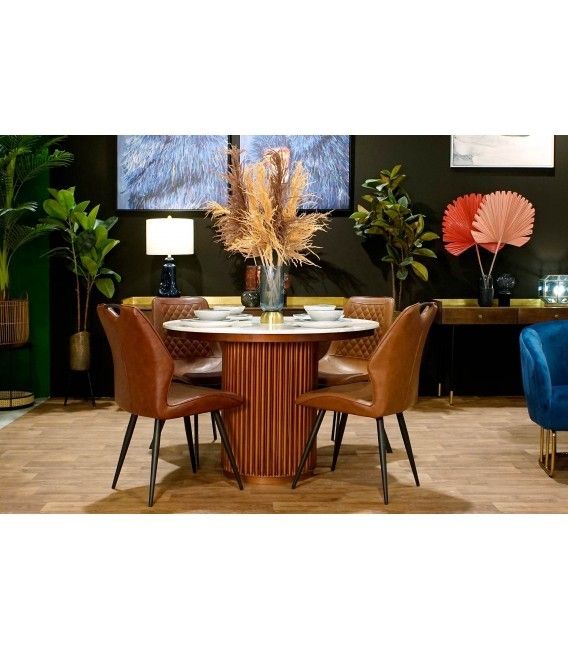 Mesa Comedor Mármol Blanco Metal Cobrizo, 110 Cm