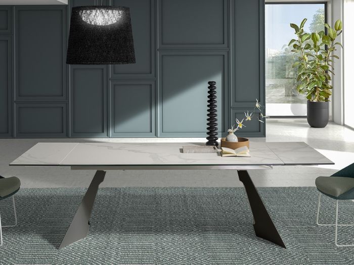 Mesa Comedor Extensible Kiv  Porcelánico Blanco