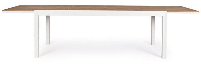 Mesa Jardín Extensible Elías Estilo Moderno Aluminio Blanco Polywood Color Madera Teka, 200/300 Cm