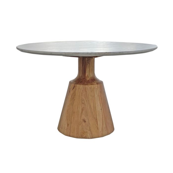 Mesa Comedor Redonda Tapa Mármol Base Madera Acacia, 120 Cm