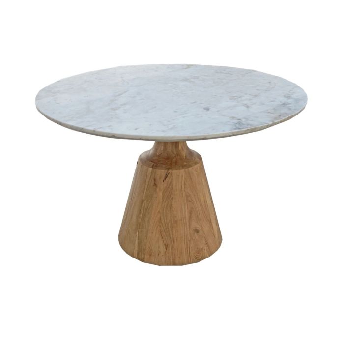 Mesa Comedor Mármol Madera Acacia Natural Blanco, 120 Cm
