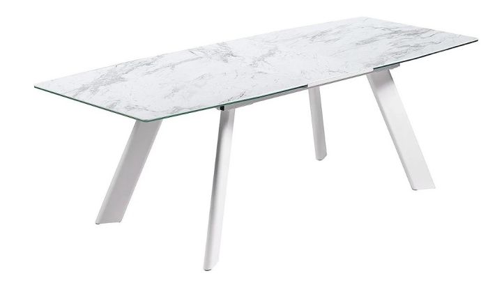 Mesa Comedor Rectangular Extensible Marble Blanco Cerámica, 180 Cm