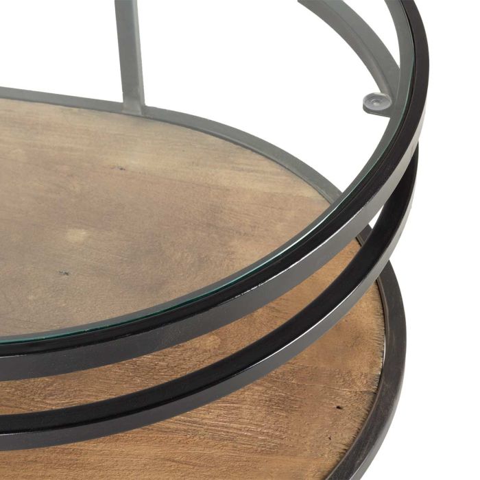 Mesa Centro Cristal Hierro Madera Mango, 135 Cm