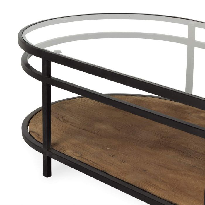 Mesa Centro Cristal Hierro Madera Mango, 135 Cm