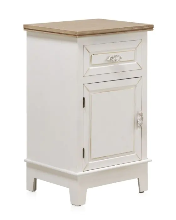 Mesita De Noche Chapa Abeto Blanco 1Cajón 1 Puerta, 68 Cm