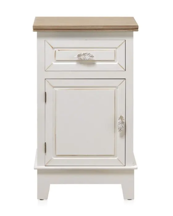Mesita De Noche Chapa Abeto Blanco 1Cajón 1 Puerta, 68 Cm