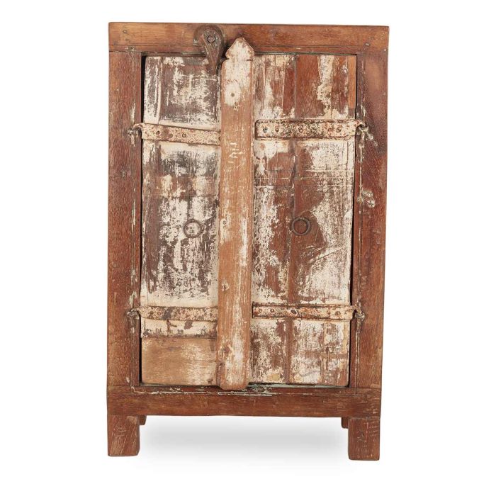 Mesita de noche vintage en madera maciza natural.