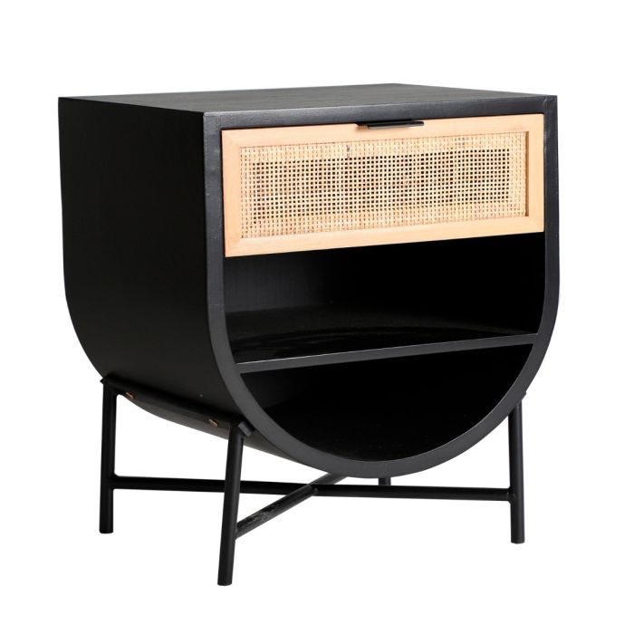 Mesita De Noche Redonda Beilen Estilo Nórdico-Tropical Negro/Natural Ratán, 45 Cm