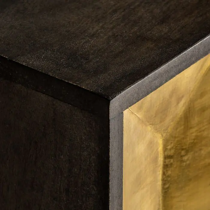 Mesita De Noche Art Deco Madera Negro Hierro Oro, 55 cm