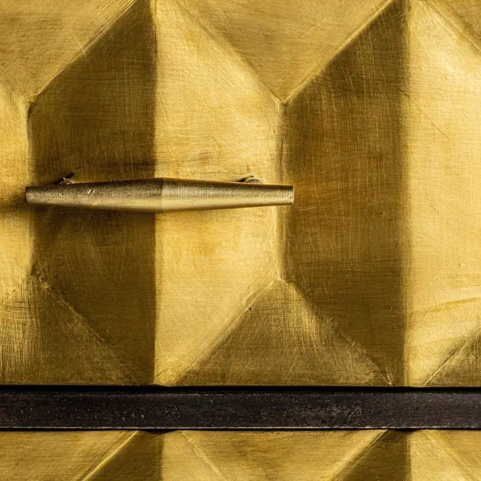 Mesita De Noche Art Deco Madera Negro Hierro Oro, 55 cm