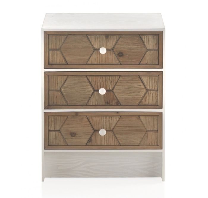 Mesita Noche Madera Blanco Decapado Natural 48 Cm