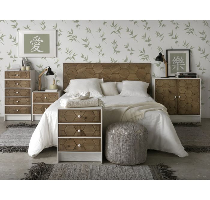 Mesita Noche Madera Blanco Decapado Natural 48 Cm