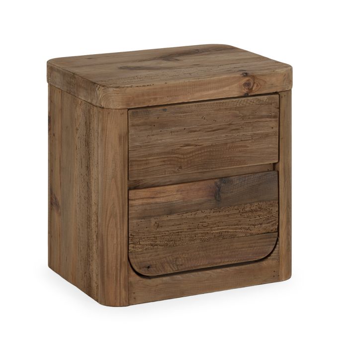 Mesita de noche en madera de pino recuperada natural envejecido 55 cm