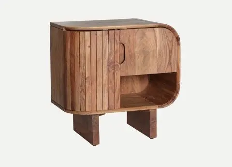Mesita de Noche Puerta Alistonada Madera Acacia, 55 Cm