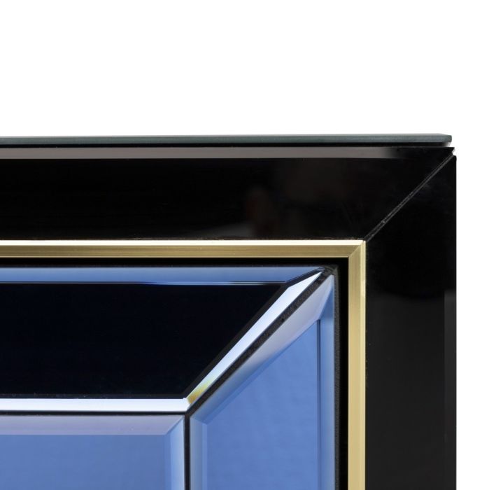 Mesita De Noche Art Decó Azul/ Negro Madera Espejo Acero, 58'5 Cm