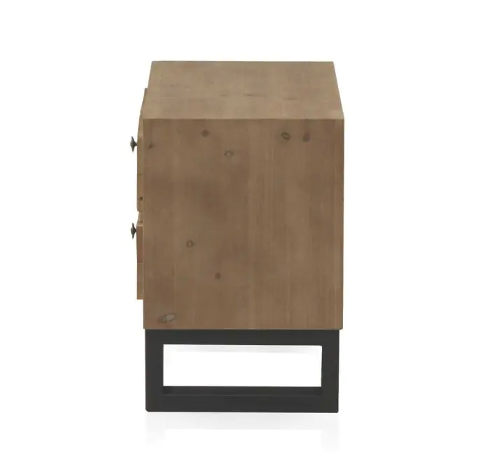 Mesita de Noche Bloques 2 cajones Natural Chapa Madera Abeto Metal, 51 Cm