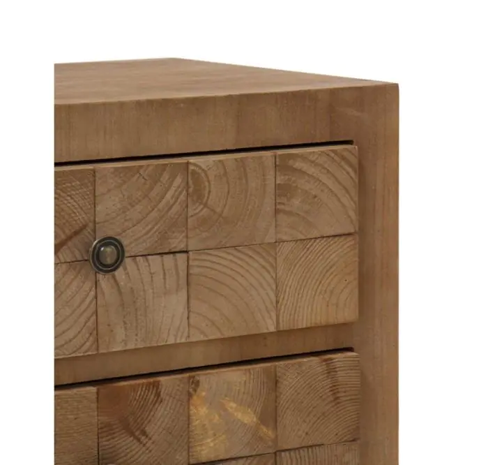 Mesita de Noche Bloques 2 cajones Natural Chapa Madera Abeto Metal, 51 Cm