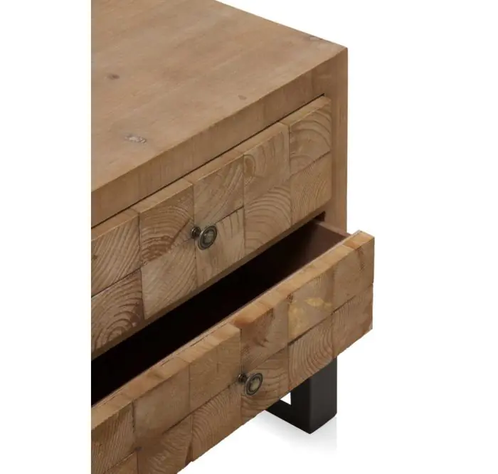 Mesita de Noche Bloques 2 cajones Natural Chapa Madera Abeto Metal, 51 Cm