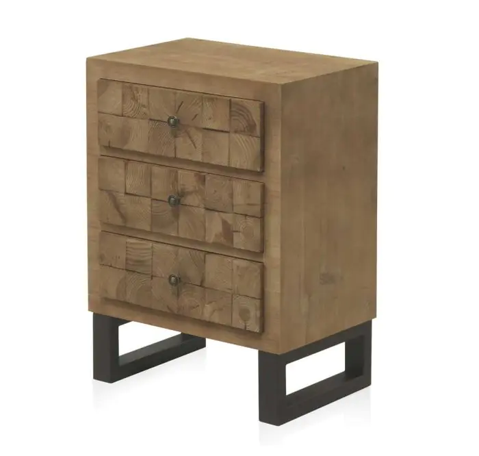 Mesita de Noche Bloques 3 cajones Estilo Vintage, 51'5 Cm