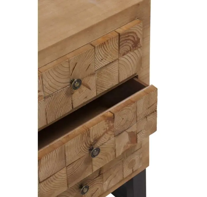 Mesita de Noche Bloques Natural Chapa Madera Abeto Metal, 51'5 Cm