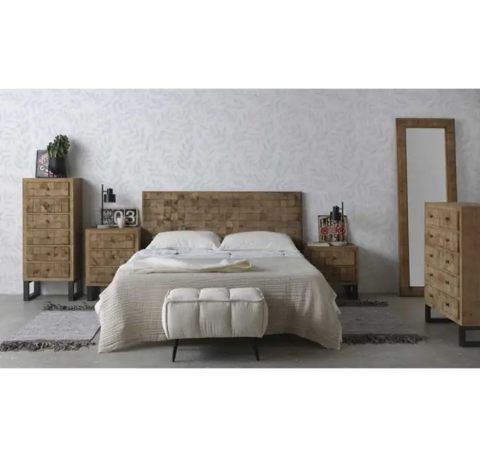 Mesita de Noche Bloques Natural Chapa Madera Abeto Metal, 51'5 Cm