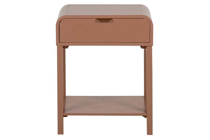 Mesita de noche moderna, madera marrón, 1 cajón.