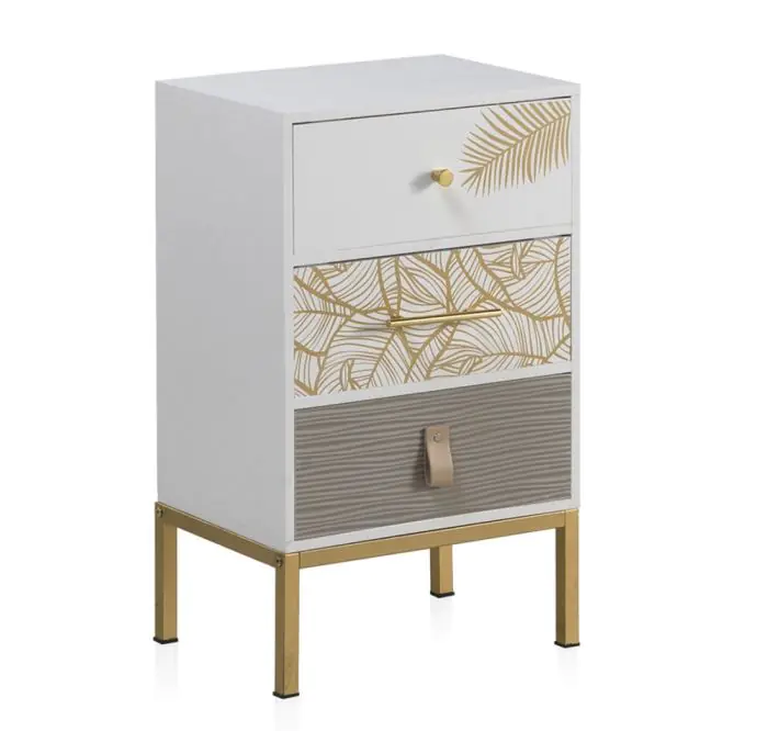 Mesita De Noche Decor Blanco Metal Dorado 40 Cm