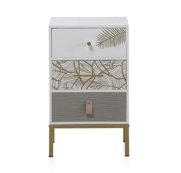 Mesita De Noche Decor Blanco Metal Dorado 40 Cm