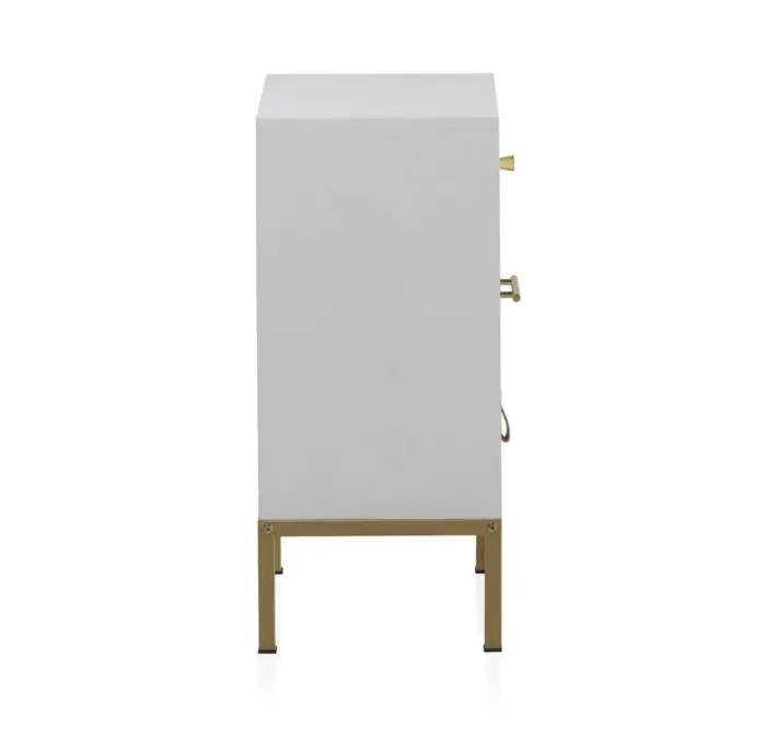 Mesita De Noche Decor Blanco Metal Dorado 40 Cm