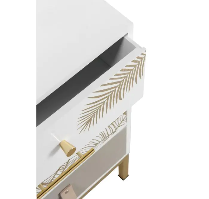Mesita De Noche Decor Blanco Metal Dorado 40 Cm