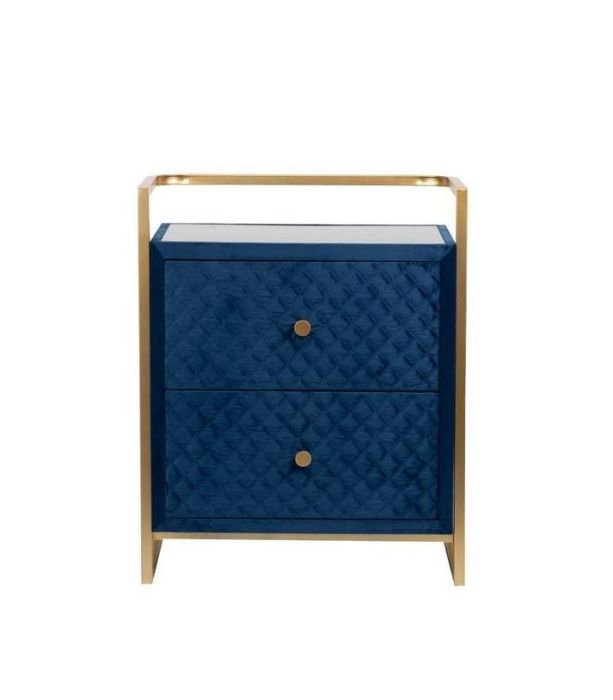 Mesita de Noche Cristal Hierro Azul/Dorado, 75 Cm