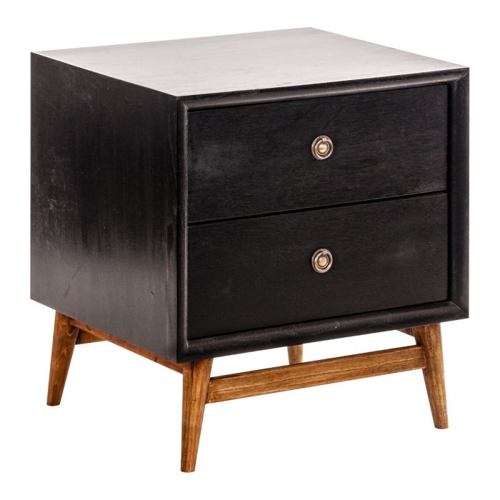 Mesita De Noche Madera Mindi negro 2 Cajones, 50 Cm