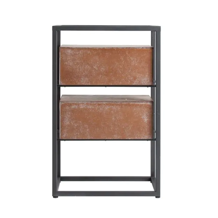 Mesita De Noche Metal Madera Natural Cristal 45 Cm