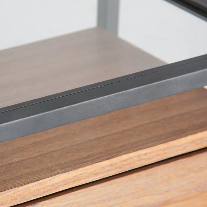 Mesita De Noche Metal Madera Natural Cristal 45 Cm