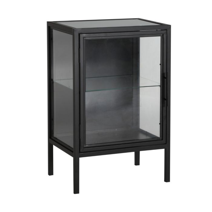 Mesita de Noche Kilrea Vidrio Madera Abeto Negro, 45 Cm